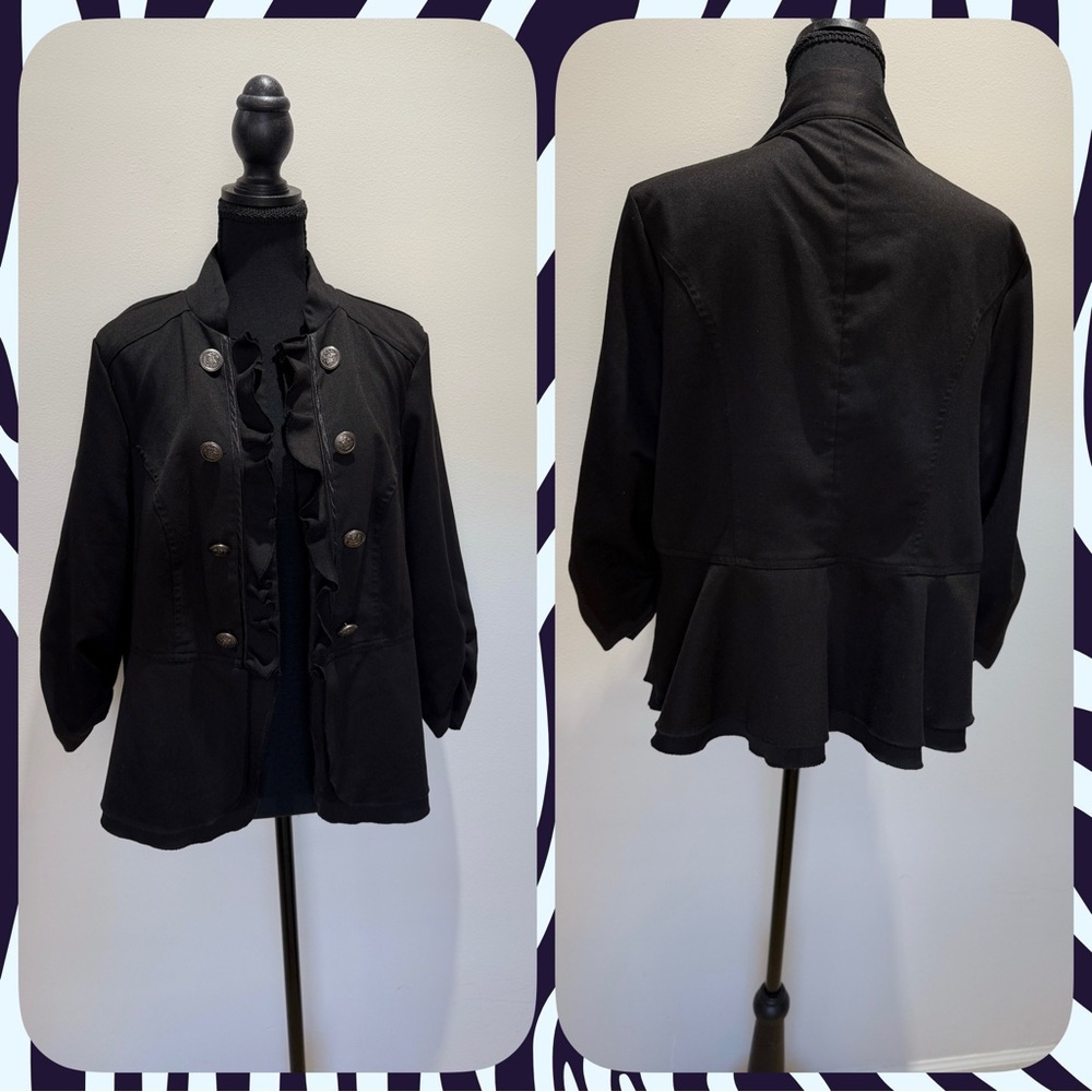 Maurices Women’s Black Military Style Blazer with Ruched Sleeves-Sz 0